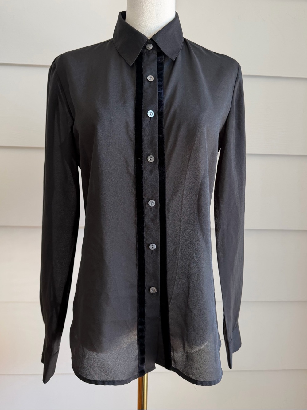 A/X Armani Exchange Women’s Black Sheer Shirt Velvet Trim size S